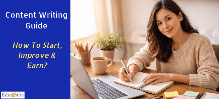 woman writing content on laptop for content writing guide
