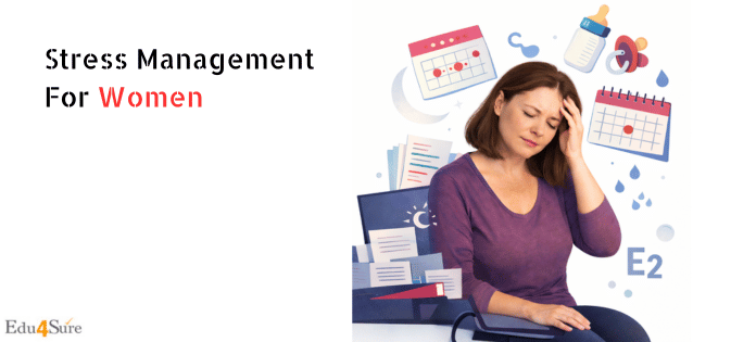 Woman experiencing stress from work pressure, emotional load, and menstrual cycle changes.